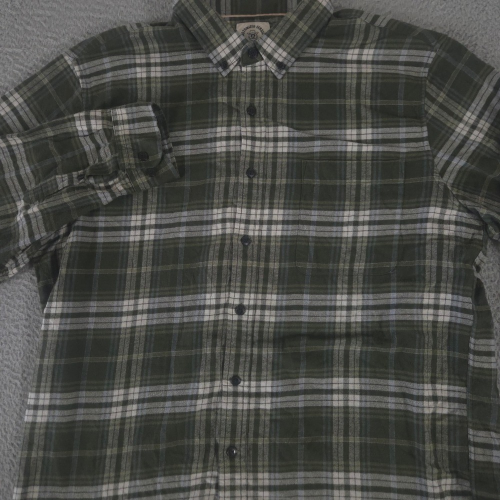 Dubinik Shirt Mens XL Green Plaid Flannel Cotton Button Down Pocket Long Sleeve